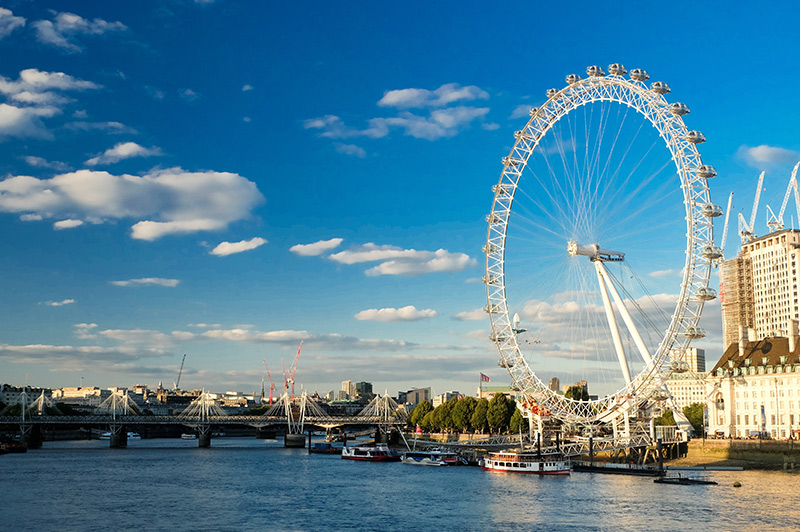 London Eye located on the South Bank of the River Thames in London.
