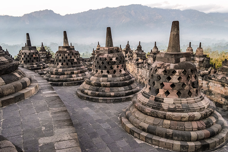 Borobudur Temple, the largest Buddhist temple in the world, located in Magelang, Central Java, Indonesia